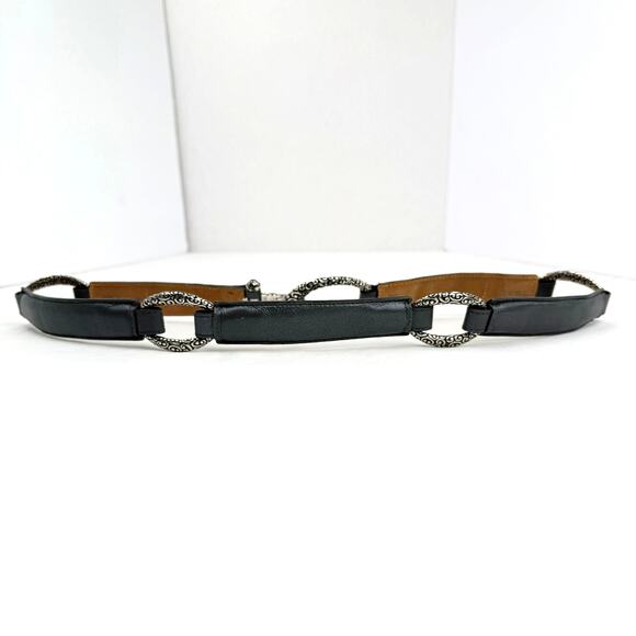 Brighton Pewter Gray Leather Belt Silver Tone Scroll Buckle Oval Concho 36 - Picture 6 of 12